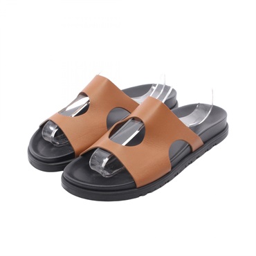 HERMES Edit Flat Sandals Shoes #40 leather Brown Used Women