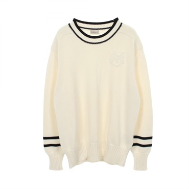 MONCLER Crew neck Knitwear Sweater 9C00002 cotton White Black Used mens size XL