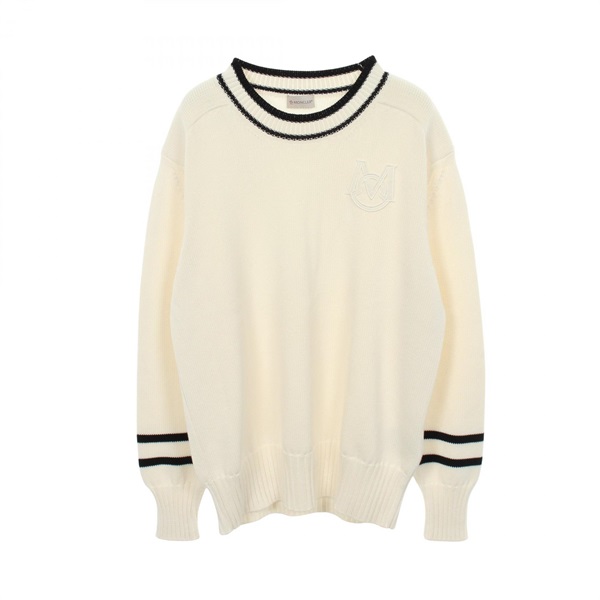 MONCLER Crew neck Knitwear Sweater 9C00002 cotton White Black Used mens size XL