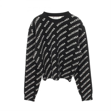 BALENCIAGA All-over logo Knitwear 694255 cotton wool Black Used Women size M