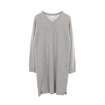 HERMES V neck long sleeved Knitwear Dress #36 cashmere Gray Used Women