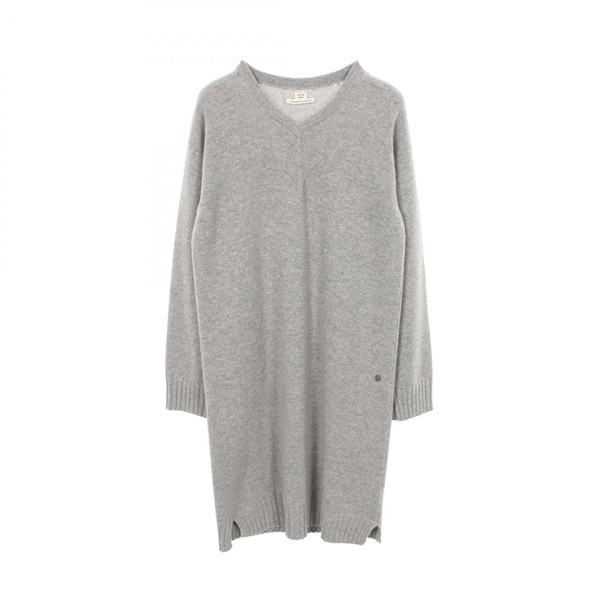 HERMES V neck long sleeved Knitwear Dress #36 cashmere Gray Used Women