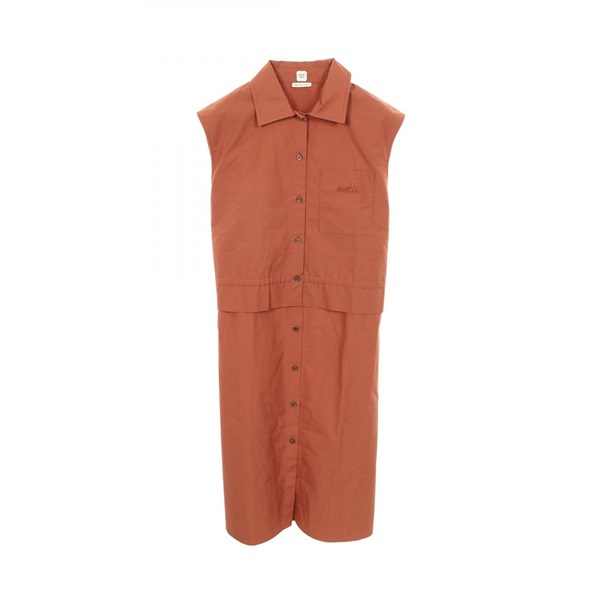 HERMES Caleche Sleeveless Shirt Dress 3E0565DT cotton Brown Used Women #36