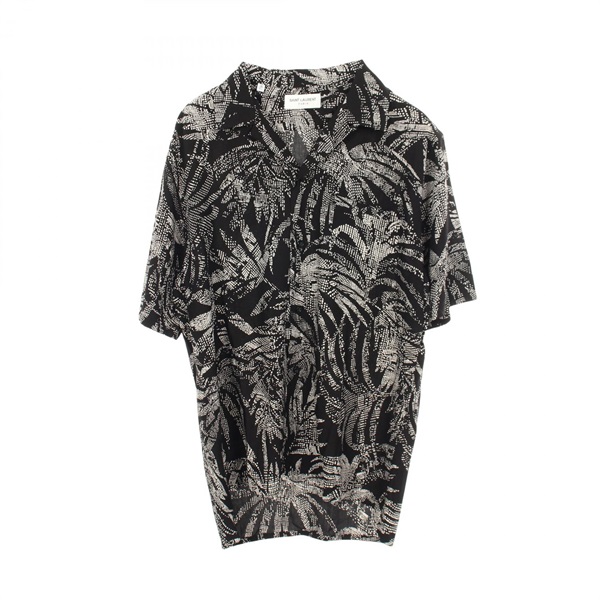 SAINT LAURENT PARIS Leaf pattern short-sleeved shirt 531956 Rayon B&W #39 Used