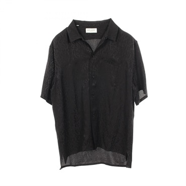 SAINT LAURENT PARIS Leopard print Shirt 531956 silk Black Used mens #40 15 3/2