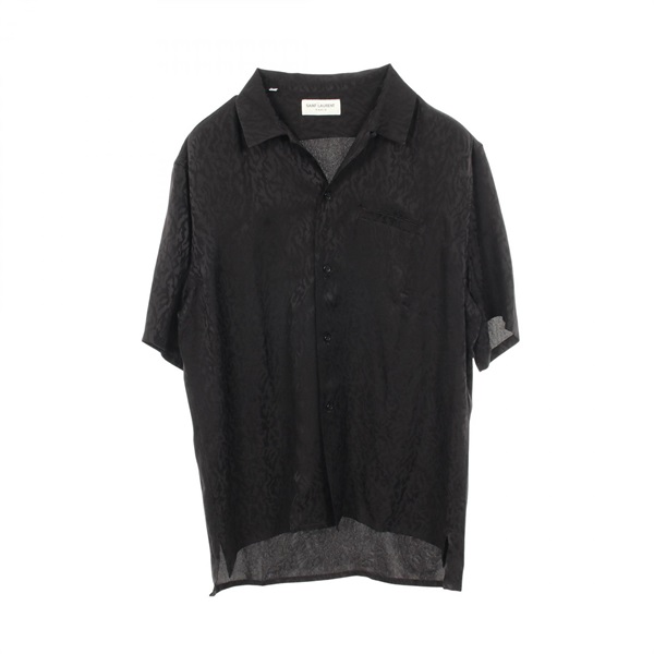 SAINT LAURENT PARIS Leopard print Shirt 531956 silk Black Used mens #40 15 3/2