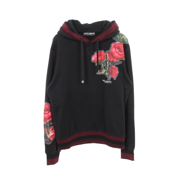 DOLCE & GABBANA Rose Patch Hoodie Sweatshirt #48 cotton Black Bordeaux Used