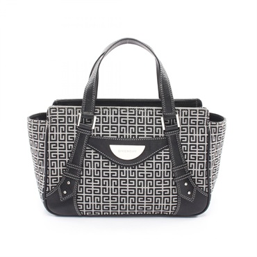 GIVENCHY Logo Tote Handbag Canvas Leather Black Gray Used Women