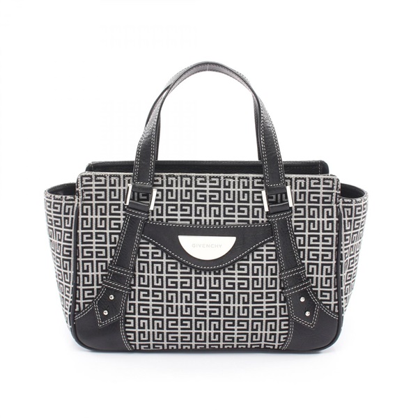 GIVENCHY Logo Tote Handbag Canvas Leather Black Gray Used Women