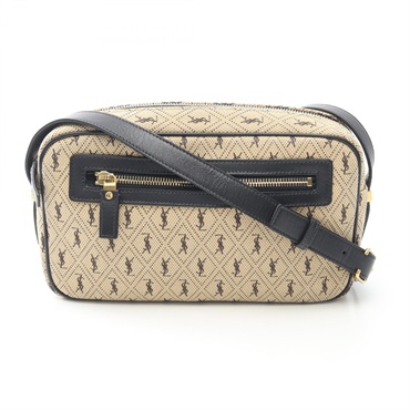 SAINT LAURENT PARIS Monogram Camera Shoulder Bag canvas leather Beige Navy Used