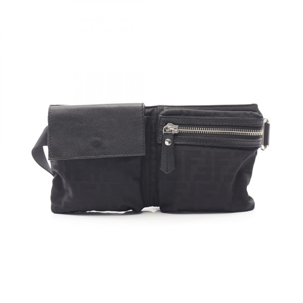 FENDI Zucca Belt Waist Bum Bag 7VA280 Nylon leather Black Used mens