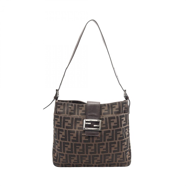 FENDI Zucca Shoulder Bag canvas leather Brown Used Women FF