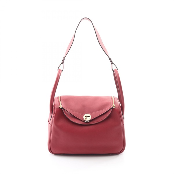 HERMES Lindy 26 Verso Shoulder Handbag Swift leather Orange Rouge Grenat Used X