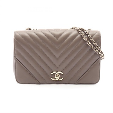 CHANEL V-stitch chevron full flap Shoulder Bag A91587 Lamb leather Beige Used CC