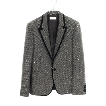 SAINT LAURENT PARIS Sequin Tailored jacket Acrylic Black Gray Preowned mens #48
