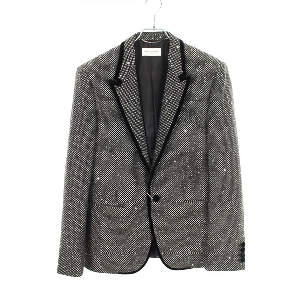 SAINT LAURENT PARIS Sequin Tailored jacket Acrylic Black Gray Preowned mens #48