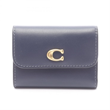COACH ESSENTIAL CARD HOLDER WALLET Tri-fold wallet CZ111B4/NV leather Navy NEW