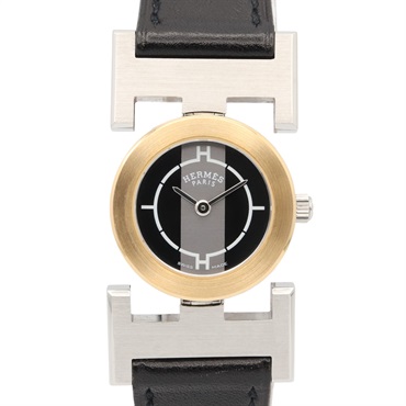 HERMES Paprika Wrist Watch PA1.220 Quartz Gold Plated SS leather Used Women