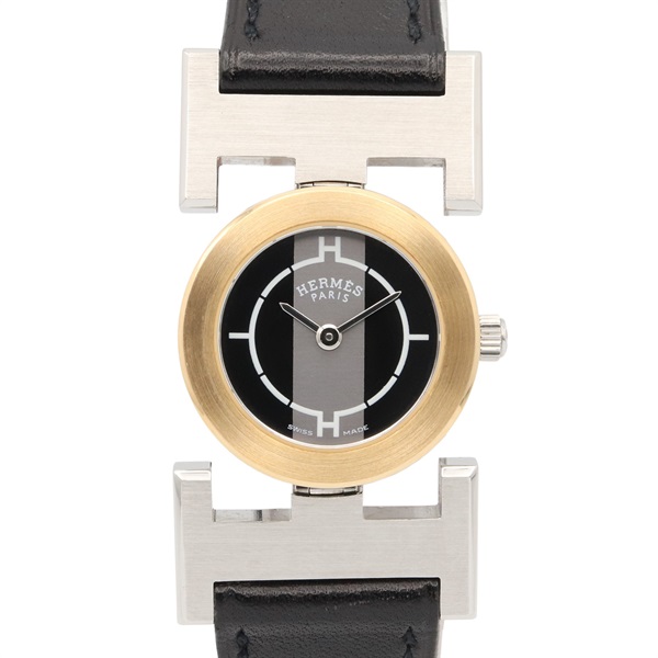 HERMES Paprika Wrist Watch PA1.220 Quartz Gold Plated SS leather Used Women