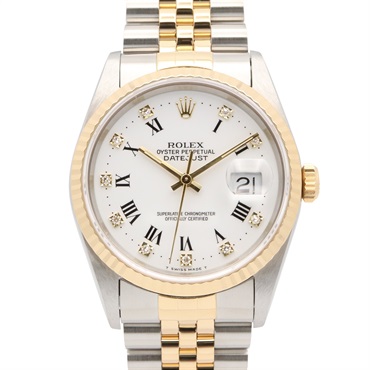 ROLEX Datejust 10P Diamond S Wrist Watch 16233G Auto 18KYG Gold SS Used mens