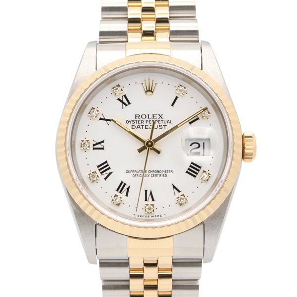 ROLEX Datejust 10P Diamond S Wrist Watch 16233G Auto 18KYG Gold SS Used mens
