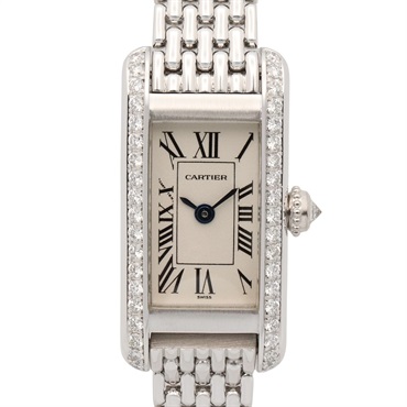 CARTIER Tank Allongee Diamond Wrist Watch WB3016U3 Quartz 18KWG Gold Used Women