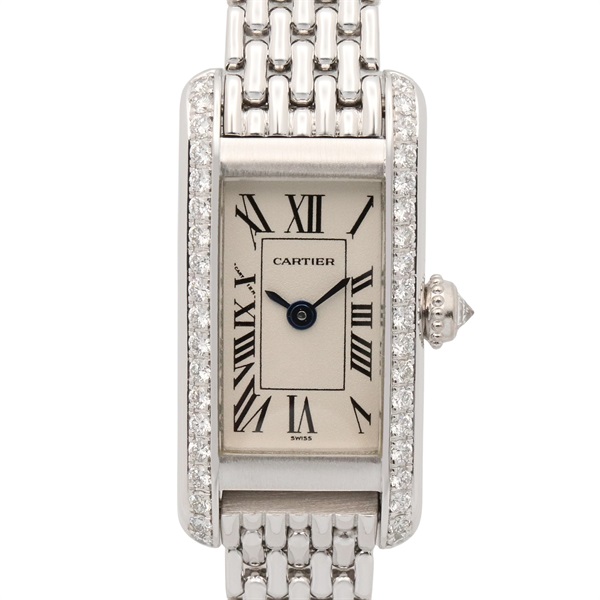 CARTIER Tank Allongee Diamond Wrist Watch WB3016U3 Quartz 18KWG Gold Used Women