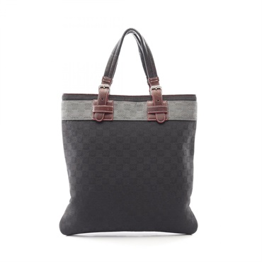 LOEWE Anagram Tote Bag canvas leather Black Brown Used Women