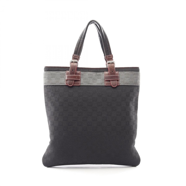 LOEWE Anagram Tote Bag canvas leather Black Brown Used Women