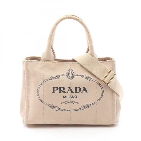 PRADA CANAPA Tote Shoulder Crossbody Handbag canvas Beige Used Women