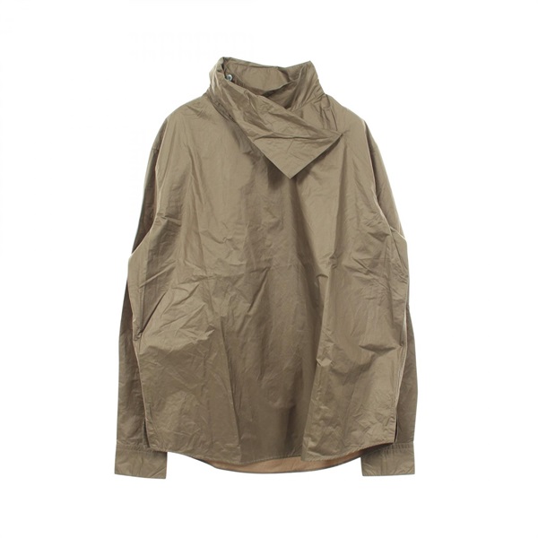 HERMES Sellie Button Pullover tops cotton Nylon Khaki Used mens size 40 15 3/4