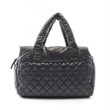 CHANEL Cococoon Handbag Nylon leather Black Used Women SHW
