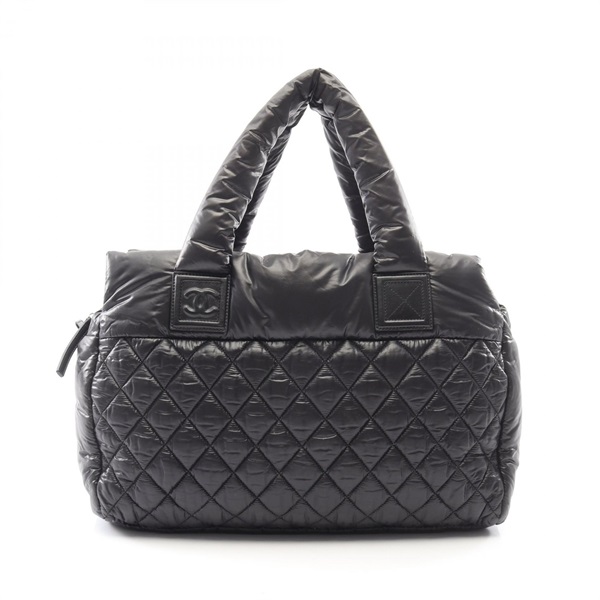 CHANEL Cococoon Handbag Nylon leather Black Used Women SHW