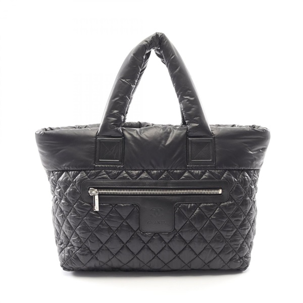 CHANEL Coco Cocoon MM Tote Handbag A48611 Nylon leather Black SHW Used Women CC