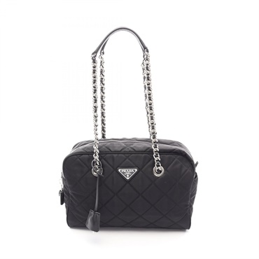PRADA TESSUTO IMPUNTU Chain Shoulder Bag 1BB903 Nylon Saffiano leather BK Used