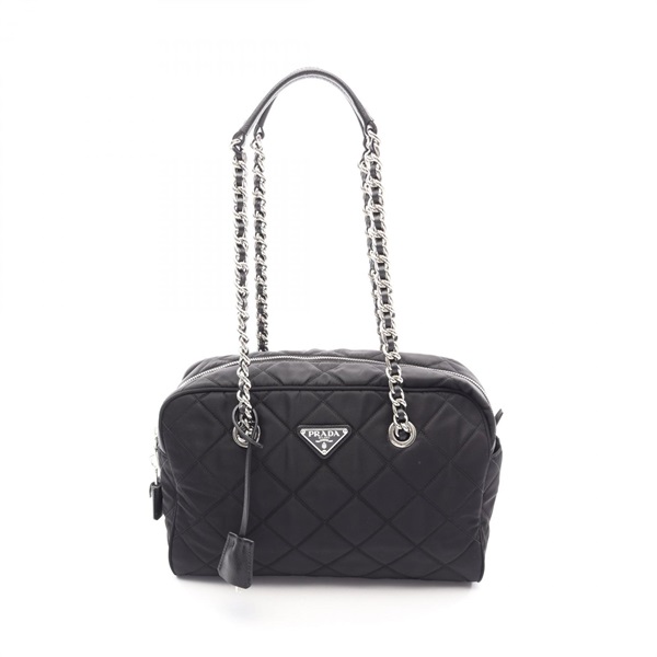 PRADA TESSUTO IMPUNTU Chain Shoulder Bag 1BB903 Nylon Saffiano leather BK Used