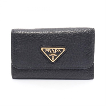 PRADA Triangle logo (6-piece set) key holder leather Black Used Women