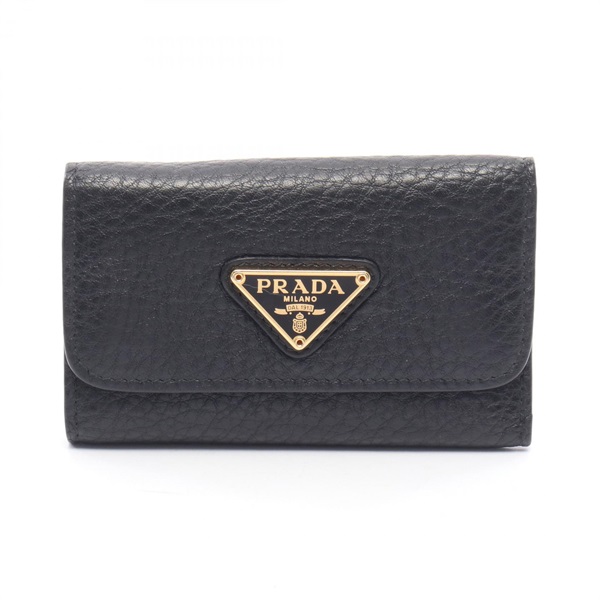 PRADA Triangle logo (6-piece set) key holder leather Black Used Women