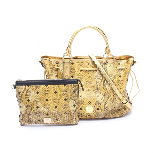 MCM Visetos Studded 2-Way Tote Bag MWD35VG02YW001 canvas Brown Gold Multicolor