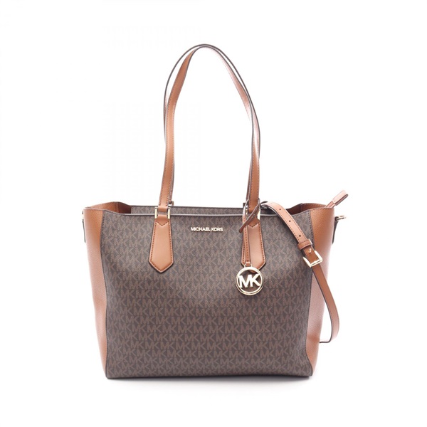 Michael Kors KIMBERLY Large Shoulder Tote Bag Canvas leather Brown Used Women
