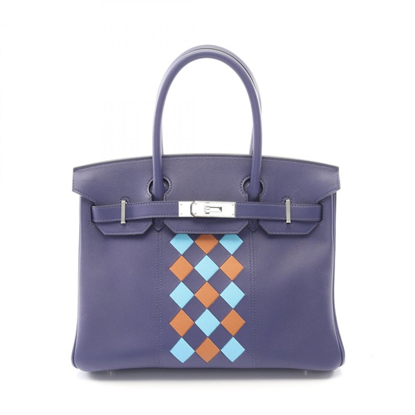 HERMES Birkin 30 Tressage Handbag Swift Epsom leather Blue encre SHW Used D