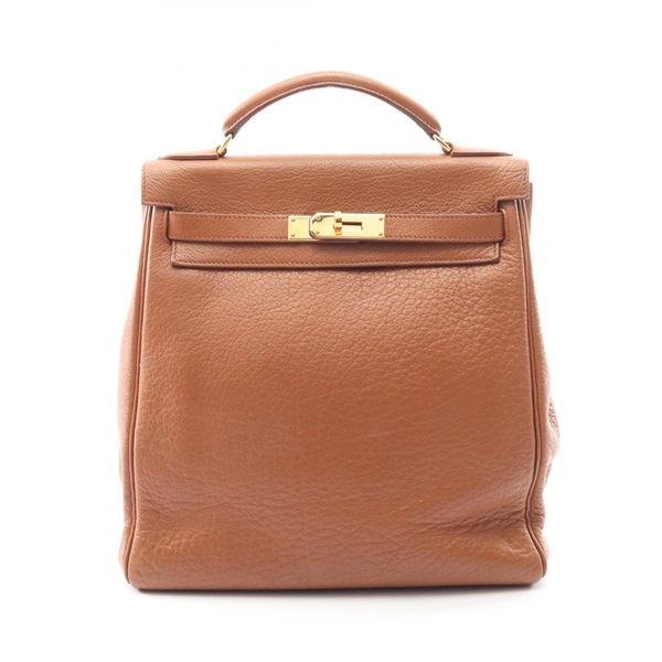 HERMES Kelly Ad GM Rucksack Backpack Buffalo leather Gold Used Women GHW E