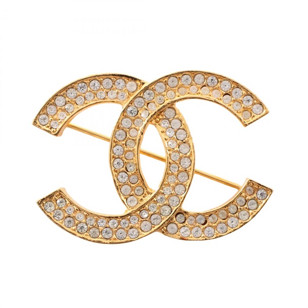 CHANEL COCO Mark Brooch Pin Gold Plated Rhinestone Clear Used Women CC