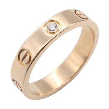 CARTIER mini Love Ring 1PDiamond 18KPG Pink Rose Gold Used women US size 5.5 #51