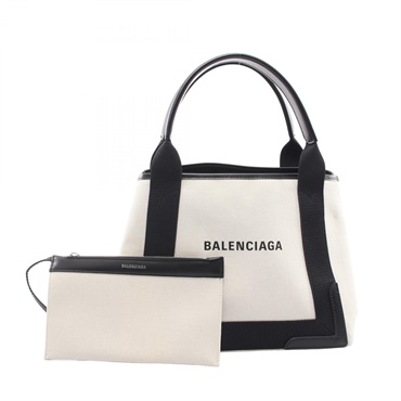 BALENCIAGA NAVY CABAS S Hand Tote Bag 3399332 canvas leather Beige Black Used