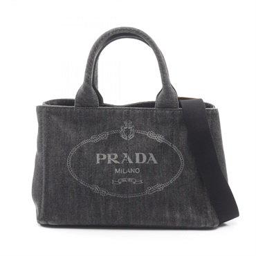 PRADA CANAPA Shoulder crossbody Tote Hand Bag 1BG439 denim Black Used Women logo