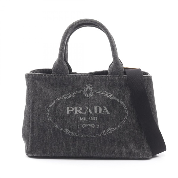 PRADA CANAPA Shoulder crossbody Tote Hand Bag 1BG439 denim Black Used Women logo