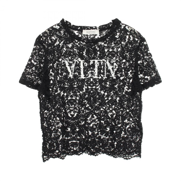 Valentino VLTN logo all lace T-shirt Rayon cotton Black White #S Used Women