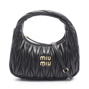 Miu Miu Wonder Matelassé Hobo Shoulder Handbag Leather Black NEW Women