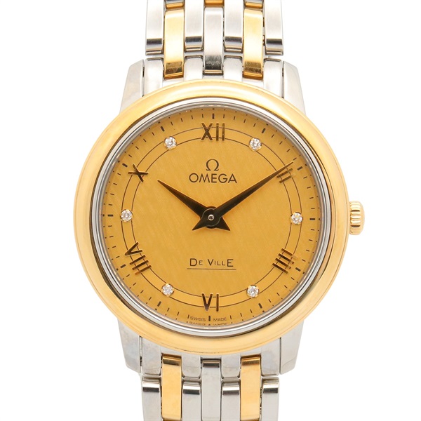OMEGA De Ville Prestige 6P Diamond Wrist Watch Quartz 18KYG Gold SS NEW women